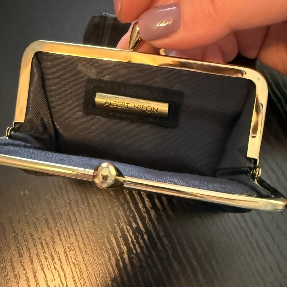 Vintage Albert Nipon | Black Velvet Coin Purse Wallet with Gold Accents - Picture 5 of 9